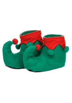 a pair of green and red slippers on top of each other