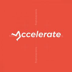 the word accelerate is written in white on a red background