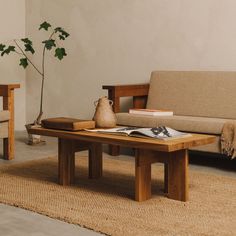 a living room with two couches and a coffee table in front of the couch