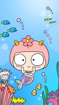 an image of a cartoon character under the water with fish and corals in the background