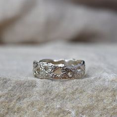 Organic Textured Silver Ring Size M.5 - Paisley Pins Rough Silver Ring, Organic Jewelry Silver, Simple Paisley, Thick Silver Ring, Moon Texture, Silver Clay, Wide Band Ring, Chunky Ring, Organic Jewelry