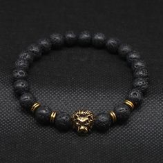 Lion Head Bracelet, Leo Lion, Bracelet Pandora, Lava Bracelet, Lava Beads, Mens Beaded Bracelets