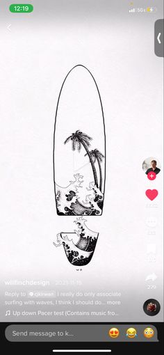 an image of a surfboard with palm trees on it