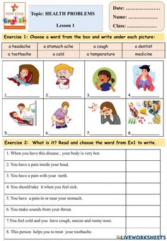 the worksheet for teaching children to read and understand their health problems with pictures