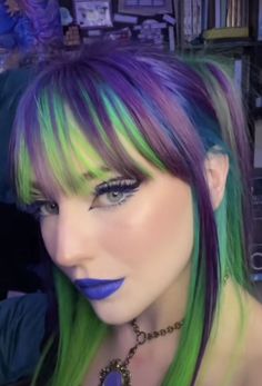 Color Splash: Vibrant Hairstyle Ideas to Brighten Your Look Punk Hair Color Ideas, Purple And Green Hair, Green Hair Color, Hair Color Swatches, Split Dyed Hair, Vivid Hair Color, The Dye