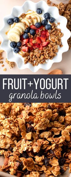 fruit and granola yogurt bowls photo collage Fruit And Granola Bowl, Granola Yogurt Bowl Breakfast Recipes, Granola Bowl Ideas, Fruit And Yogurt Bowl, Yogurt Bowl Recipe, Yogurt Breakfast Bowl, Homemade Granola Recipe