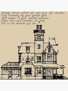 a drawing of a house with a poem written on the front and side of it