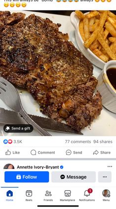 a steak and french fries on a plate