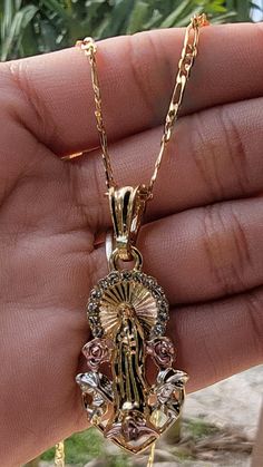 This lovely pendant features a depiction of Our Lady of Guadalupe in a luminous light. With tiny crystals surrounding her this piece is truly breathtaking. Pendant Height: 1.5" inch Includes 24" inch chain 14K Gold Plated Mexican Jewelry Bracelets, Evil Eye Jewelry Bracelet, Quinceanera Jewelry, Crystal Bridal Jewelry Sets, Dope Jewelry Accessories, Mary Necklace, Random Dump, Virgin Mary Necklace, Crucifix Necklace