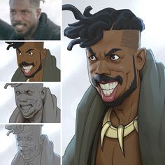 an animated man with different facial expressions on his face