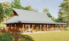 an artist's rendering of a small house in the middle of a tropical garden