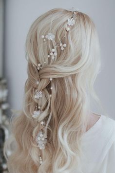 Fairy Princess Wedding Hair, Mostly Up Wedding Hair, Wedding Hairstyles Blonde Hair, Wedding Hair Curtain Bangs, Irish Wedding Hairstyles, Prom Hairstyles With Flowers, Fairy Updo, Wedding Blonde Hair, Wedding Hair Down Long