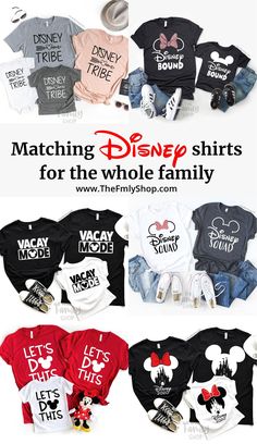 matching disney shirts for the whole family with mickey mouse and minnie mouse ears on them