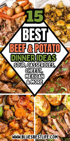 A collection of hearty beef and potato recipes. Potato Recipes For Dinner, Potato Dinner Ideas, Soup Recipes Beef, Beef And Potato Soup, Potato Dinner Recipes, American Cuisine Recipes, Potatoe Dinner Recipes, Potato Casseroles, Easy Skillet Dinner