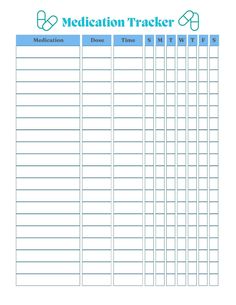 Manage your health effectively with our Weekly Medication Tracker Printable. This user-friendly template is designed to help you keep track of your medications on a weekly basis. Stay organized, never miss a dose, and maintain a consistent medication routine for your well-being. Whether you're managing multiple prescriptions or simply want to ensure compliance, this printable tracker is a valuable tool. Download, print, and take control of your medication schedule. Medication Schedule Printable, Medication Chart Printable, Health Tracker Printable, Medication Tracker Printable, Self Esteem Building Activities, Medication Schedule, Medical Printables, Medical Binder Printables, Medication Log