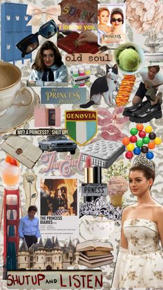 the collage shows many different things that are in front of a woman's face