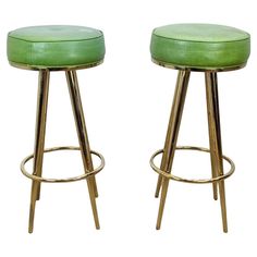 Gold Tone 4 Leg Bar Stools with tapered legs. Gold Bar Stools, Gold Bar, Tapered Legs, Stools, Green And Gold, Bar Stools, 1970s, Gold Tones, Faux Leather