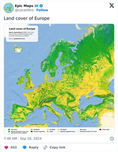 an image of a map with land cover in europe on the left side and green areas on the right side