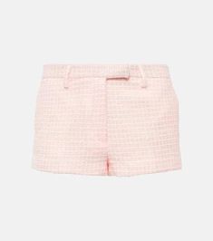 Shimmering pink shorts that shine on social. Crafted from lustrous tweed blended with cleverly placed sequins, these statement shorts elevate weekend fits. Lightweight yet sculpting, the straight leg flatters figures without compromise. Side and back pockets lend practical panache. A perfect pop of party, now in your closet. Dry clean only for luxurious looks that last, fabricated in Italy by master artisans. #OOTD guaranteed. Weekend Fits, Rich Clothing, Statement Shorts, Rich Clothes, Tweed Shorts, Spring Knits, Spring Bags, Alessandra Rich, Clothing Pants