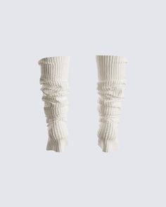 Stay warm while still looking cute with these white leg warmers 🤍 Constructed from fully fashioned sweater knit fabric and complete with a ribbed knit - these leg warmers are the perfect winter essential 😊 Cozy Fitted Ribbed Knee-high Socks, Cozy Ribbed Fitted Knee-high Socks, Cozy Ribbed Knee-high Socks, Knitted Fitted Leg Warmers, Cozy Knitted Knee-high Socks, Casual Cable Knit Knee-high Socks, Cozy Elastic Leg Warmers For Fall, Winter Fitted Soft Knit Leg Warmers, Winter Soft Knit Fitted Leg Warmers