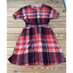 New With Tags Downeast Women’s Red Smock Waist Plaid Dress Size Small Super Cute, Great Quality Dress! Fitted Red Smock Dress, Red Cotton Dress With Smocked Back, Plaid Smocked Short Sleeve Dress, Short Sleeve Plaid Smock Dress, Red Smock Midi Dress, Red Midi Dress With Smocked Back, Red Smocked Back Dress For Fall, Red Smocked Dresses, Bohemian Red Midi Dress For Daywear