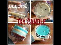 four different pictures showing how to make diy candles