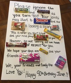 a birthday card with candy bars on it