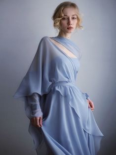 Vintage Dress For Wedding Guest, Grecian Inspired Fashion, Types Of Dress Sleeves, Sleek Dress Classy, Etheral Dress, Flowy Princess Dress, Icy Blue Dress, Elven Dresses, Pale Blue Wedding Dress