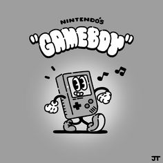 an old nintendo gameboy character with music notes