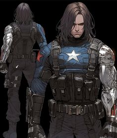 an image of captain america standing in front of another man with armor on his back