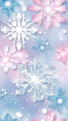 snowflakes on a blue and pink background