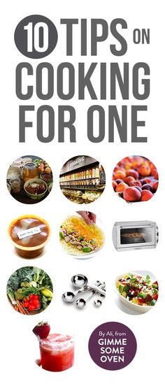 the cover of cooking for one, with pictures of different foods and vegetables on it