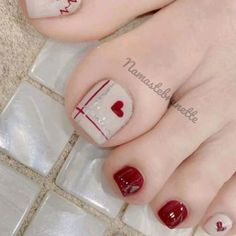 Ready To Ship Style - Red Burgundy Hearts Pattern Nails - White, Red, Gray, Silver Shape - Short Square Natural Pedicure Quantity - Set Of 24 Nails In Sizes Tiny To Large! This Means No Need To Size Your Nails Before Purchase! 1 File And Adhesive Strips. Buy More Of Any 24-Pc Nail Set And Save! Buy Two Or More 24-Pc Nail Sets (2/$16) For $8 Each. Please Look At All My Press On Nails. Create A Bundle, Or I Can Create A Bundle For You. New To Poshmark? Use Code Namastebrunette To Create An Account Press On Toenails, Fake Toenails, Summer Toe Nails, Nagel Tips, Nail Type, Fake Nails With Glue, Nail Patterns, Gradient Nails, Toe Nail Designs