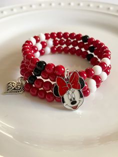 Minnie Mouse Bracelet Disney Bracelet Disney Wrap Bracelet - Etsy Minnie Mouse Bracelet, Mouse Jewelry, Minnie Outfit, Tiny Bead Bracelet, Disney Bracelet, Valentines Bracelets, Disney Valentines, Bling Necklace, Stamped Bracelet