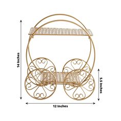 an iron and wicker basket with wheels is shown in the measurements for this item