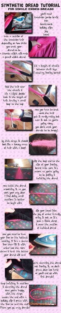 Synthetic Dreads Tutorial by dolly-dementia on DeviantArt Styling Dreads, Crochet Dreads, Wig Costume, Wool Dreads, Dread Extensions, Hippie Hair, Synthetic Dreadlocks