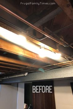 an overhead light fixture with the words before and after