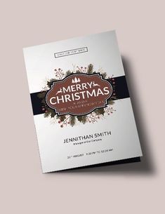 the merry christmas flyer is shown on a gray background