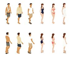 people in swimsuits are standing and walking