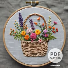 a basket filled with colorful flowers sitting on top of a table