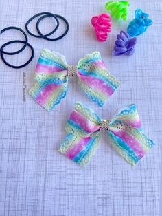 "This listing is for ONE SET of bows. This pastel colored bows are perfect for everyday wear and fancy enough for any occasion. Each bow measures approximately 3.5\". + INFO - All our products are 100% handmade cut and finished from start to finish. All designed in house. - Custom orders are welcome as long as they are made at least with one month in advance. - Colors may vary slightly. We do try our best to take accurate colored photos.  - Made in a smoke and pet free environment. - Items ship from USA. - No returns. ** Please remember to keep an eye on your little one when they're wearing hair accessories ** Let me know if you have any questions. I'm glad to help. Like us on FaceBook: https://www.facebook.com/EMMcorner Follow us on Instagram: @emm_corner Thanks for taking a peek at my co Birthday Hair Bow, Spring Hair Bows, Pigtail Hair Bows, Spring Headband, Pastel Bows, Rainbow Bow, Birthday Headband, Toddler Hair Bows, Birthday Hair