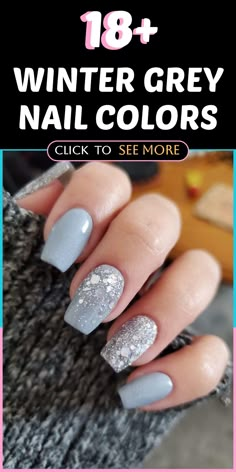 Indulge in the elegant and classy essence of winter by exploring a range of exquisite grey nail shades perfect for the season! From sophisticated slate grey to warm dove hues, or even a touch of shimmering silver, grey nails offer endless style options to enhance your winter look. Elevate your manicure game with these chic grey nail color ideas that will elevate your fashion game during the chilly season. Embrace the finesse of grey nails and conquer winter with style! Nails Acrylic Grey Blue, Good Colors For Short Nails, Gray And Sparkle Nails, Gray Glittery Nails, Gray Nail Color Ideas, Flat Gray Nails, Gel Dip Manicure Ideas, Grey Elegant Nails, Grey White Ombre Nails