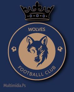 a blue and gold logo with the words wolves football club on it's side