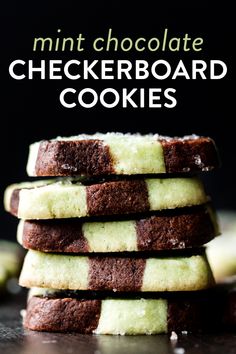 chocolate checkerboard cookies stacked on top of each other