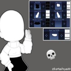 an animated image of a person giving the peace sign with two skulls in front of them