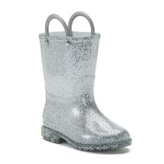 Western Chief Glitter Toddler Girls' Waterproof Rain Boots, Silver Girls Rain Boots, Carters Girl, Original Fashion, Pull Handles, Comfortable Boots, Perfect Shoes, These Girls, Shoe Size Chart, Rainy Day