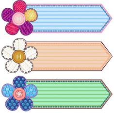 three colorful tags with flowers and ribbons on them stock photo - 549782