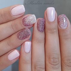 Ombre Nail Design, Glitter Gel Nail Designs, Glitter Gel Nails, Wedding Nails Design, Short Nail Designs, Gel Nail Designs, Glitter Gel