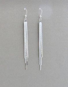 Silver Tassel Earrings long chain earrings snake chain Silver Tassel Earrings, Long Chain Earrings, Chain Fringe, Long Silver Earrings, Long Tassel Earrings, Long Chain, Fringe Earrings, Shiny Silver, Chain Earrings