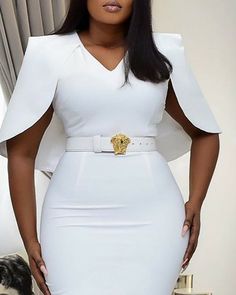 Stylish Work Attire, Classy Dress Outfits, Classy Work Outfits, Dress Belt, Latest African Fashion Dresses, Cape Dress